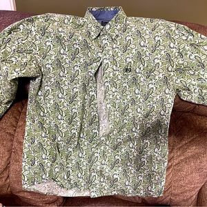 Men’s Panhandle rodeo style dress shirt. Green/navy paisley. Size Medium men’s